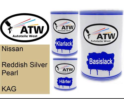 Nissan, Reddish Silver Pearl, KAG: 500ml Lackdose + 500ml Klarlack + 250ml Härter - Set, von ATW Autoteile West.